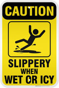 Caution Slippery When Wet Sign or ICY Sign, 12"x18" Aluminum Reflective, Indoor/Outdoor Use, USA