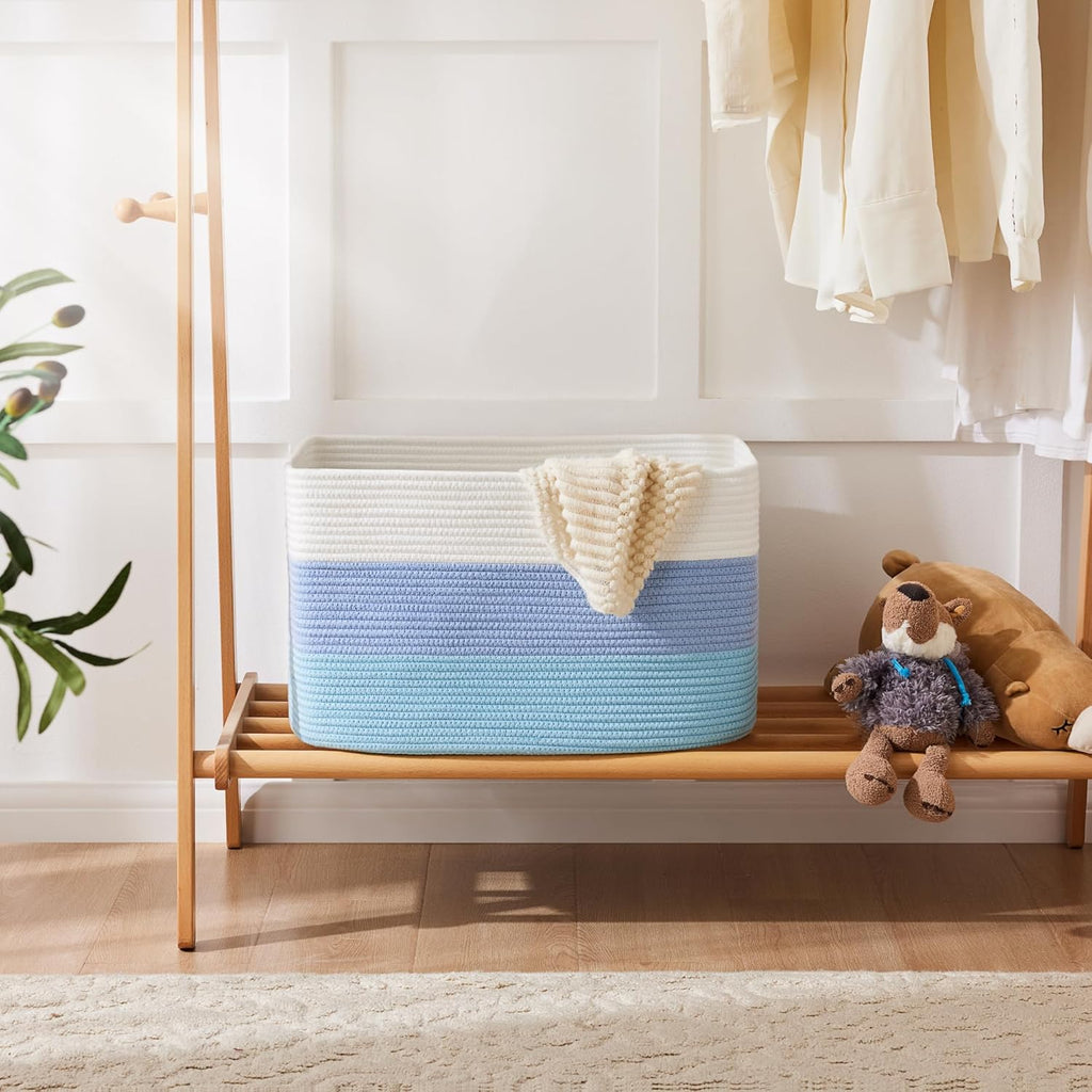 Blanket Basket,Rectangle Woven Baskets for Storage,30L Laundry Basket for Decorative Nursery