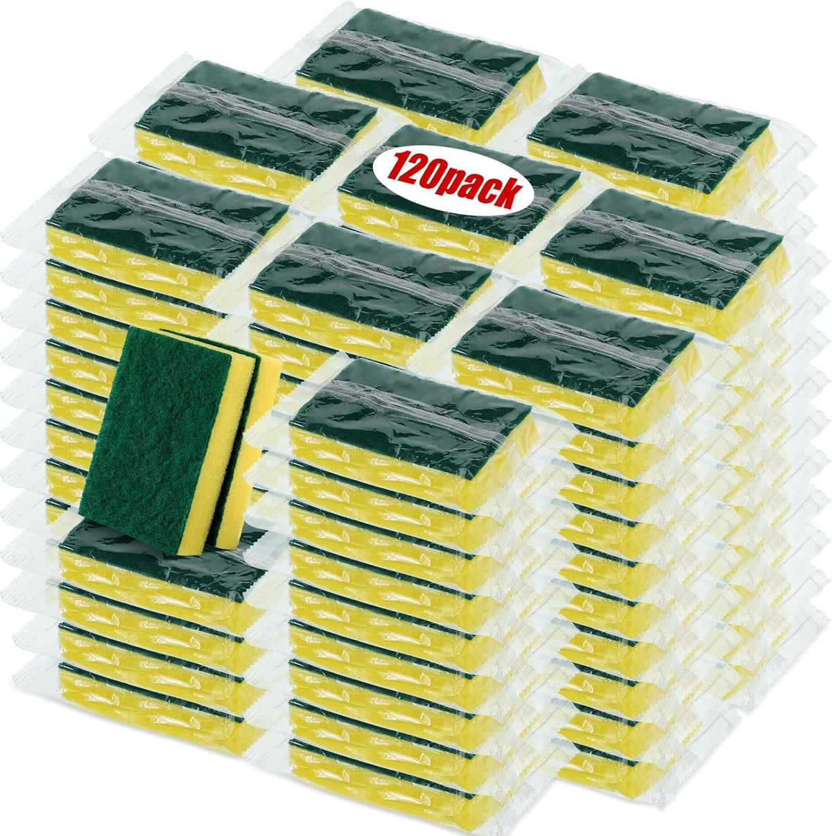 Tanlade 120 Pcs Individually Wrapped Sponge Dishwashing Sponge Bulk Non Scratch Scrub Sponges