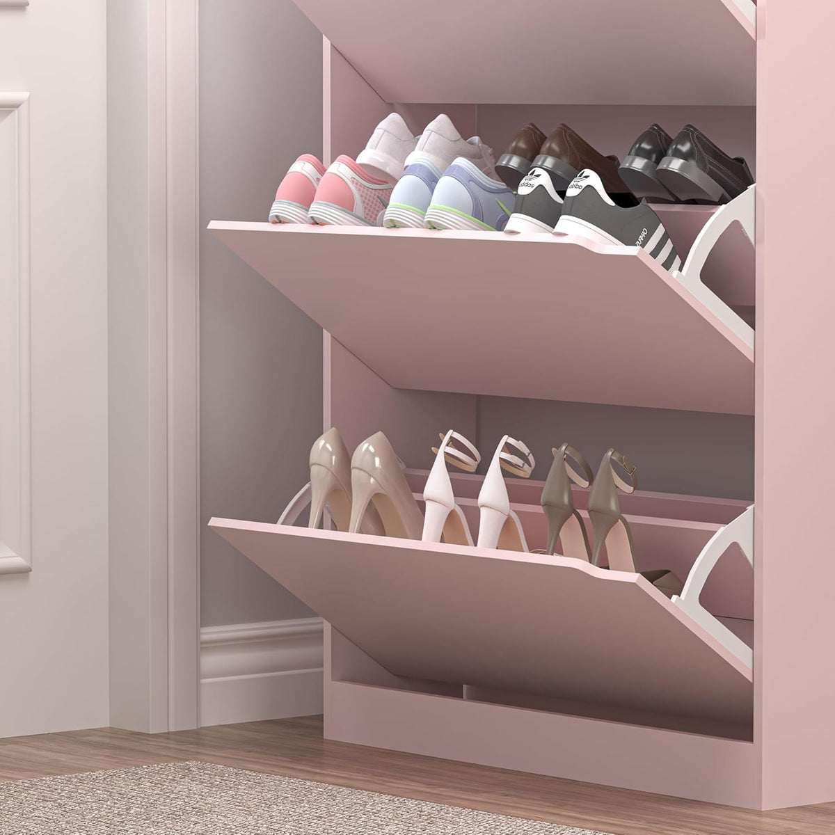 Shoe Cabinet with 3 Flip Drawers, Hidden Wood Shoe Cabinet,Freestanding Shoe Storage Cabinet for