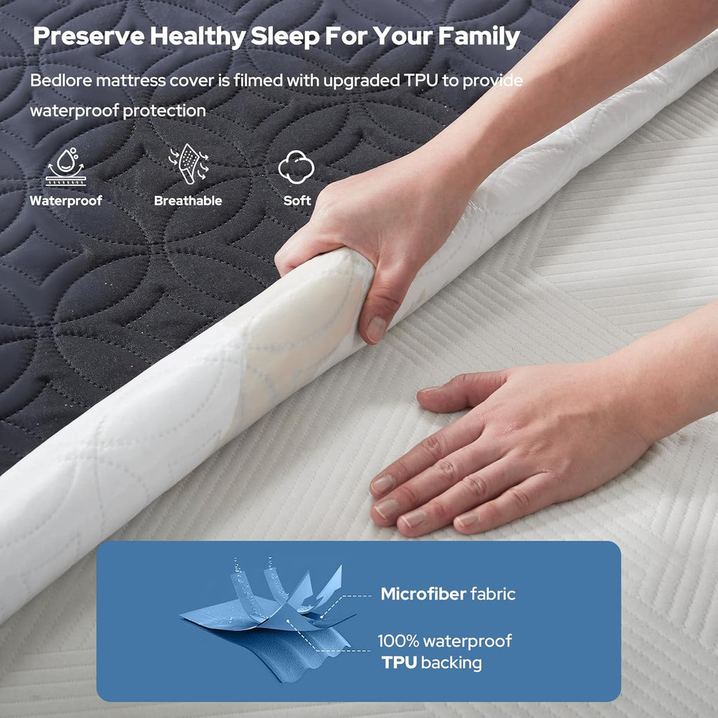 BEDLORE Waterproof Mattress Protector, Twin Size Mattress Pad with Deep Pocket 6"-15" Depth, Soft