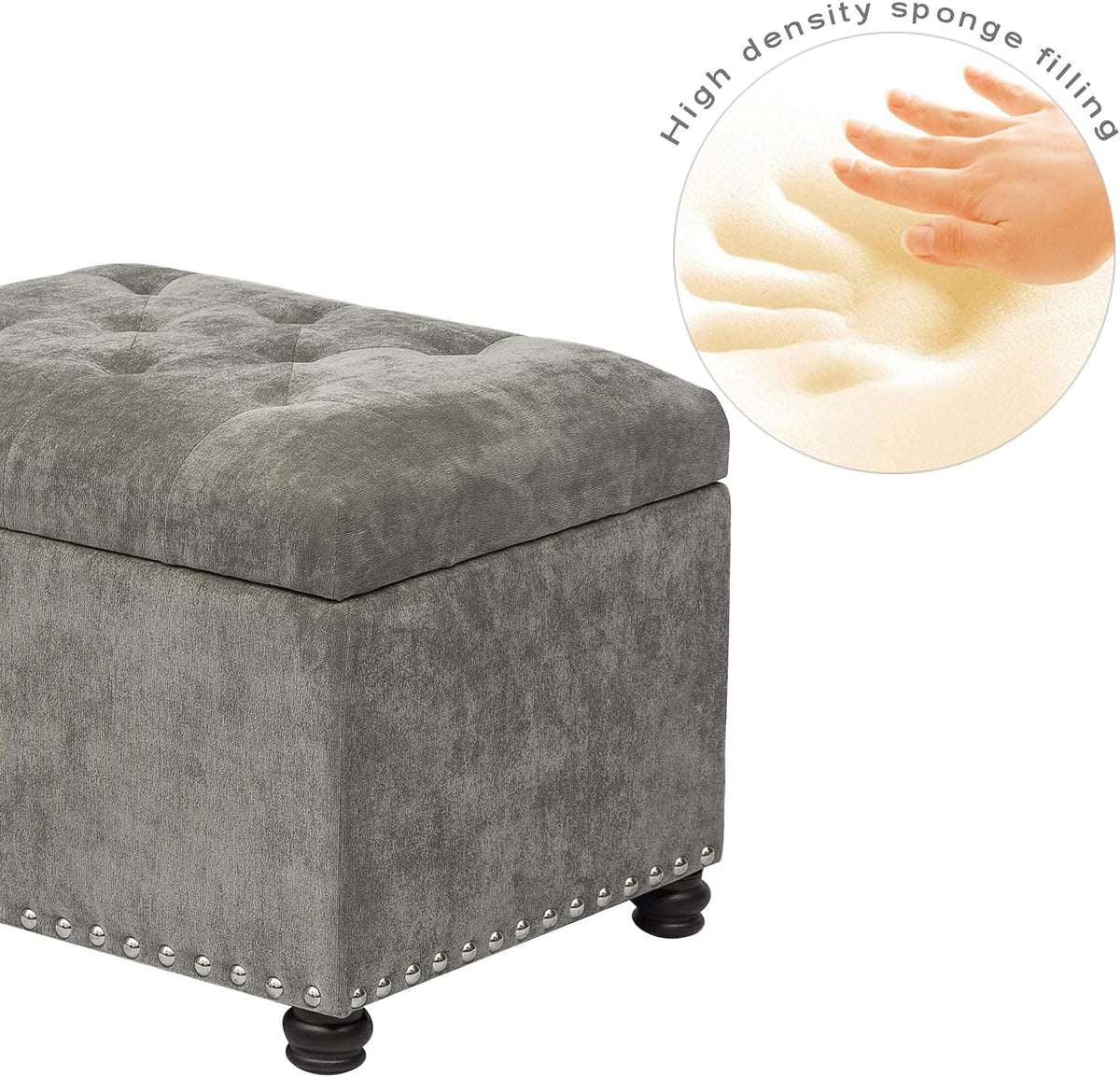 Joveco Storage Ottoman Foot Rest Stool, 24" Velvet Footstool Bench for Living Room Bedroom, Light