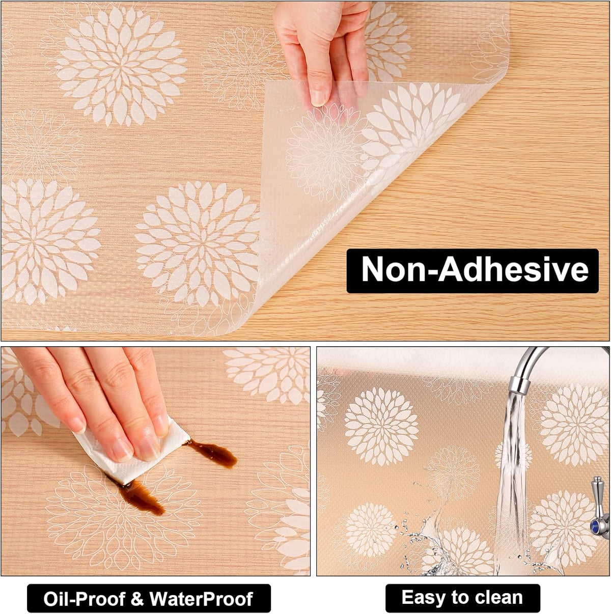 Cooyes Shelf and Drawer Liners for Kitchen Cabinets, Non Adhesive Cabinet Liner, EVA Waterproof