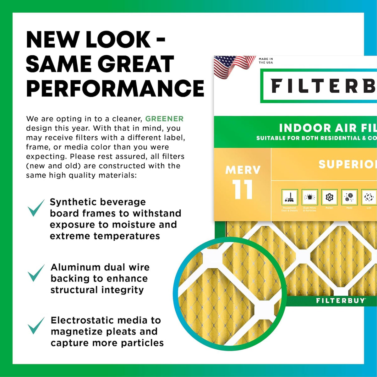 Filterbuy 16x16x2 Air Filter MERV 11 (MPR 1200) Allergen Defense Replacement (4-Pack)
