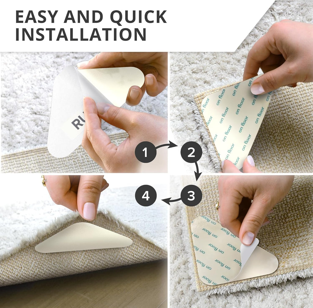X-Protector Rug Tape - 16 Pcs Set - White Anti-Slip & Anti-Curling Carpet Tape for Hard Floors
