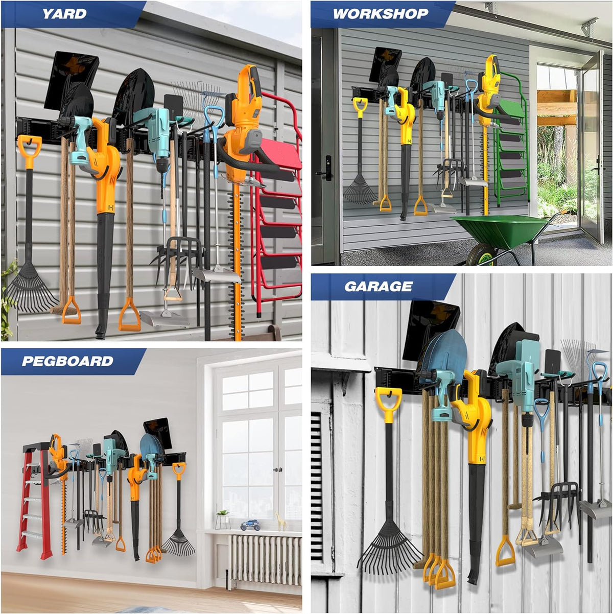 Garage Tool Storage Rack, Heavy Duty Garage Storage Organizer Rack System Wall Mounted Tool with 12