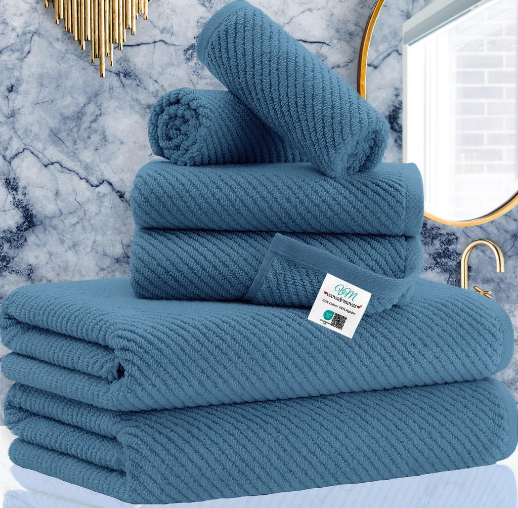 VOOVA & MOVAS Blue Towels Bathroom Sets, 100% Cotton | Lightweight | Soft | Quick Dry | Thick