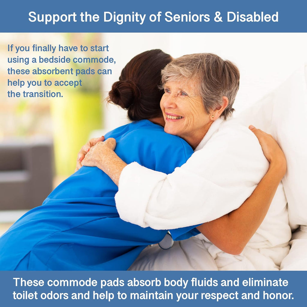 Commode Absorbent Pads for Bedside Commode Liners - 100 Pads for Portable Toilet Bags- No More Days
