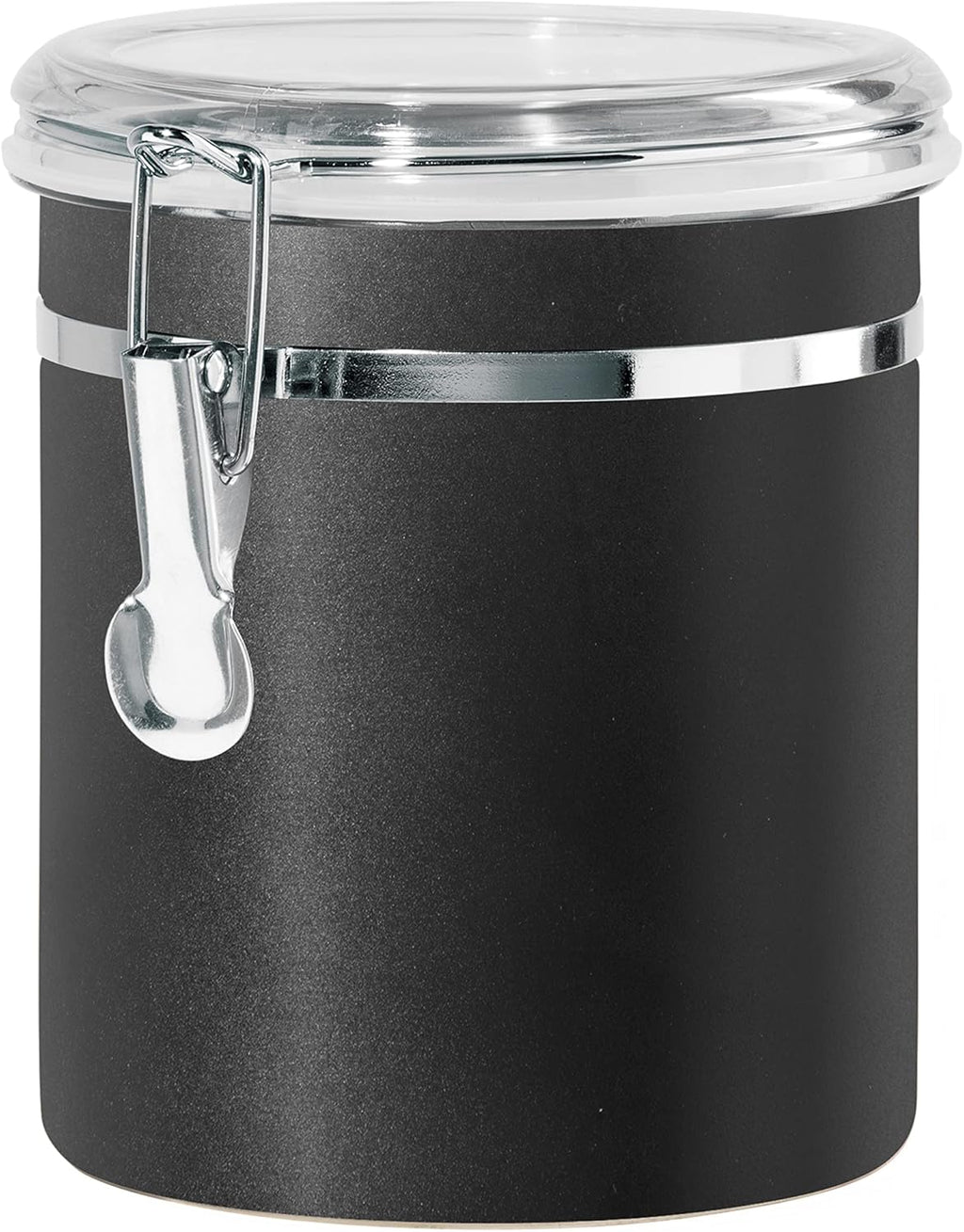 Oggi Stainless Steel Kitchen Canister 47 fl oz, Black - Airtight Clamp Lid, Clear See-Thru Top