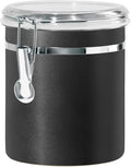Oggi Stainless Steel Kitchen Canister 47 fl oz, Black - Airtight Clamp Lid, Clear See-Thru Top