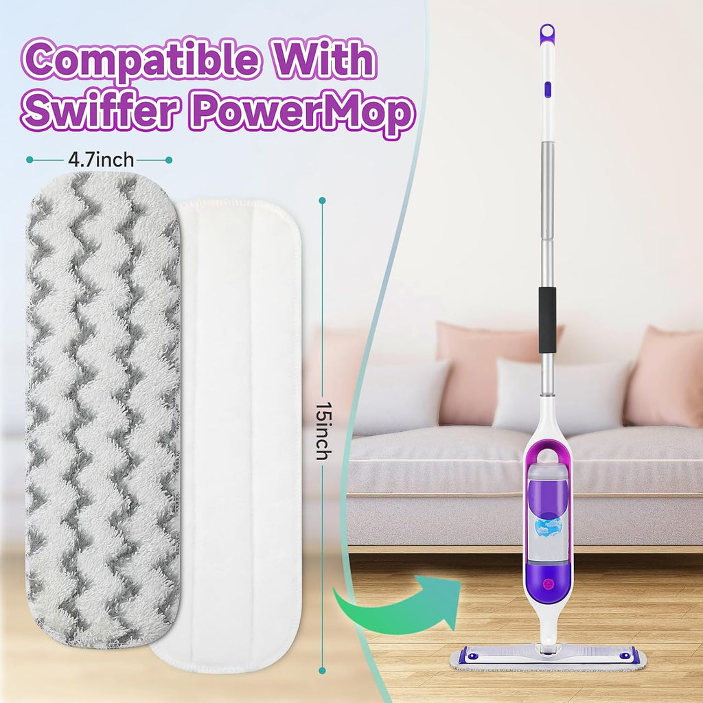 8 Pack Reusable Mop Replacement Pads Compatible for Swiffer PowerMop Spray Mop, Dry Wet Mopping
