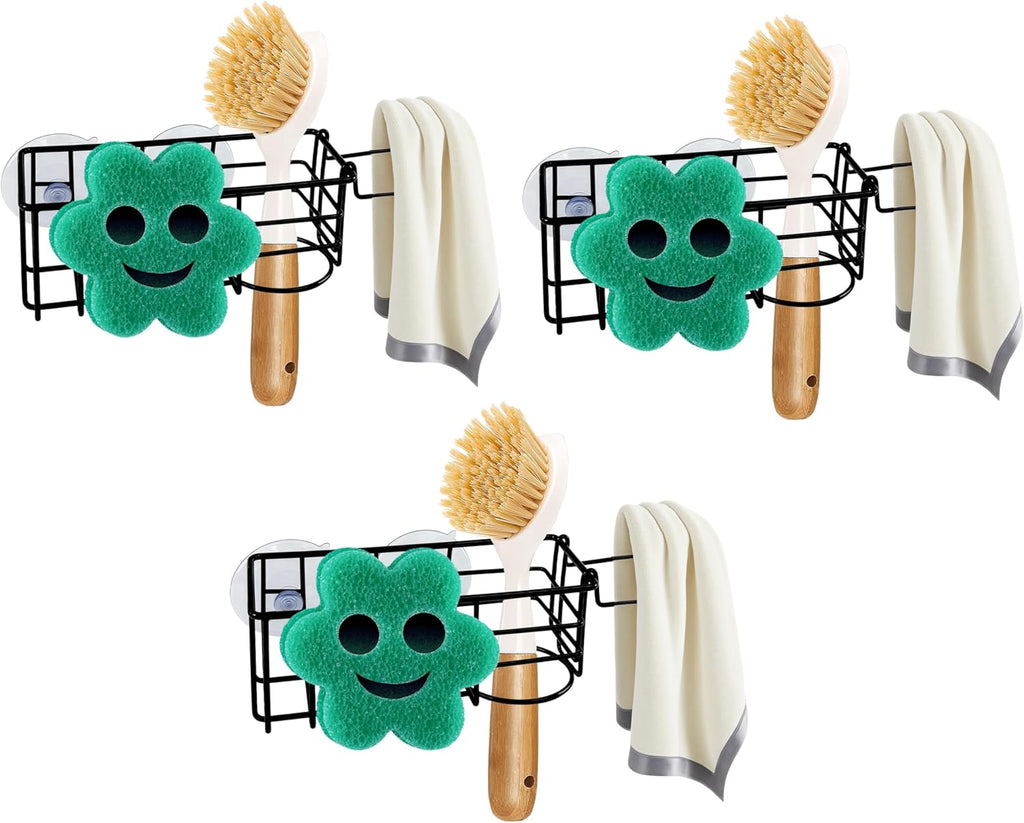 Sponge Holder Smile Face with Dish Cloth Hanger for Kitchen Sink, In-sink Caddy Organizer with