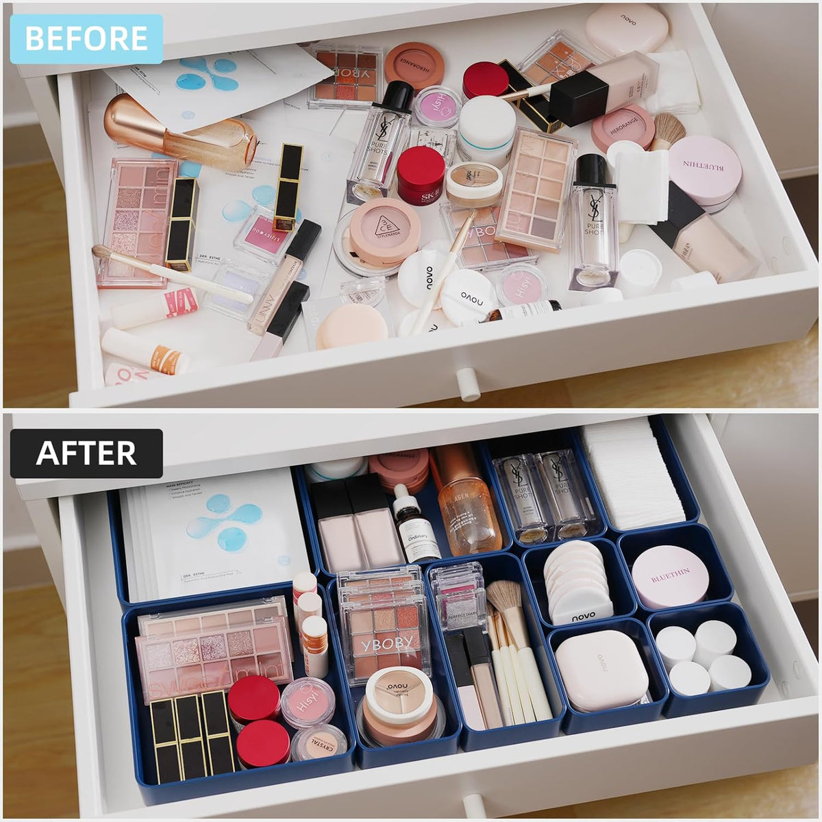 11-Piece Stackable Drawer Organizer Set, Multi-size Desk Drawer Organizer Trays Vanity Storage Bins
