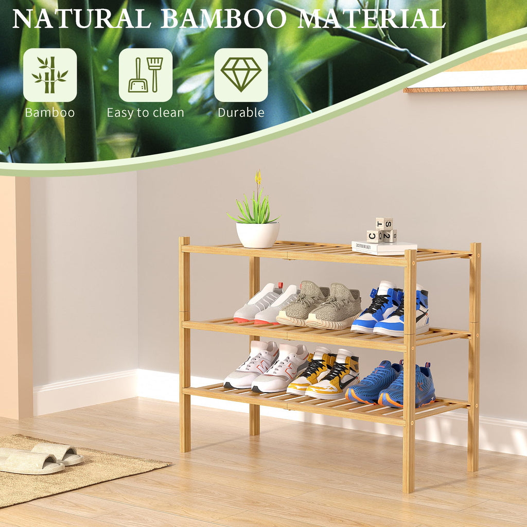 ROMGUAR CRAFT 3 Tier Bamboo Shoe Rack for Closet Free Standing Wood Shoe Shelf Storage Organizer