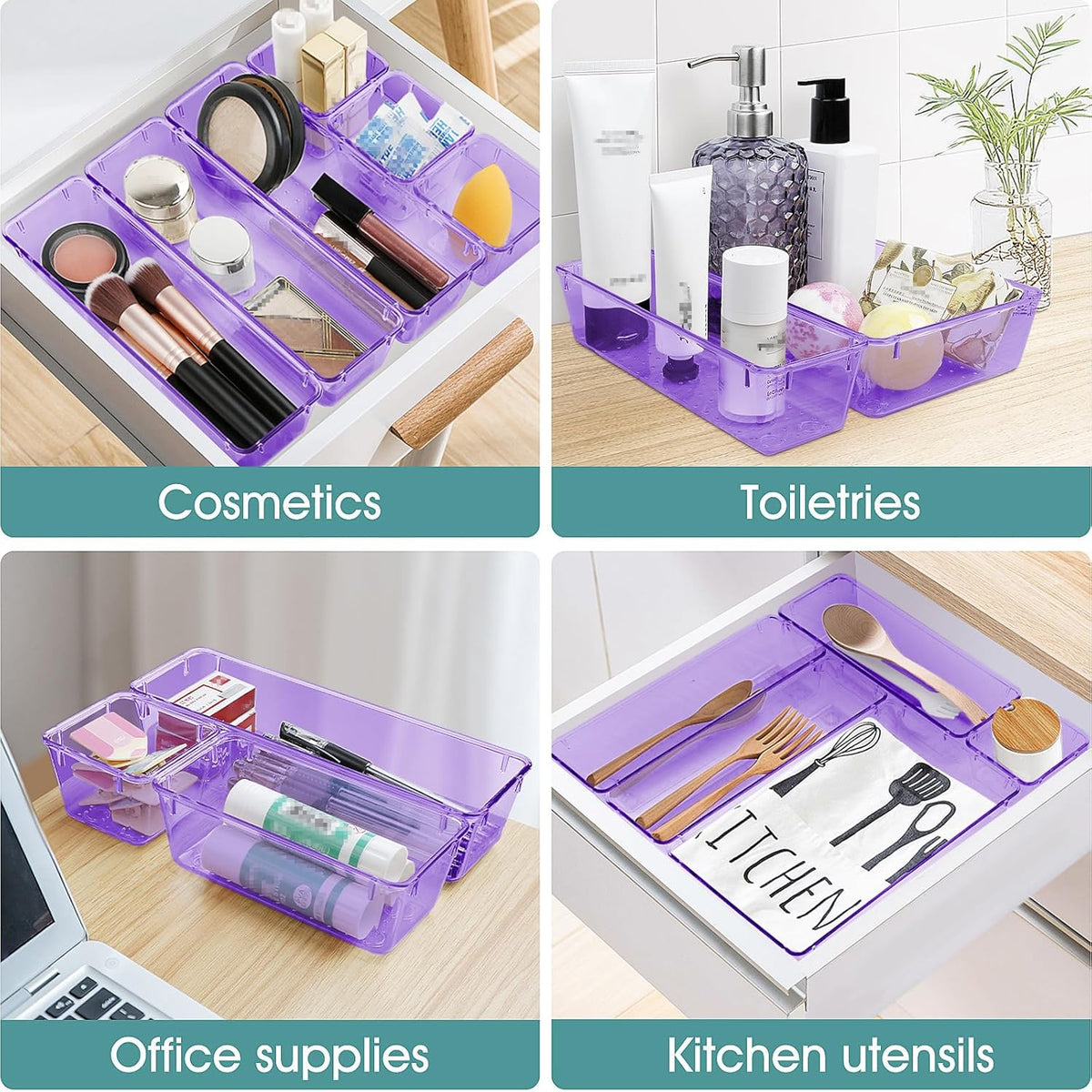 WOWBOX 25 PCS Plastic Drawer Organizer Set, Desk Drawer Divider Organizers and Storage Bins for