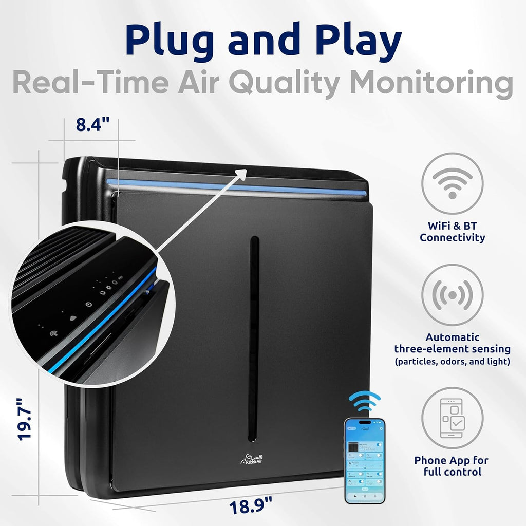 Rabbit Air, A3 SPA-1000N Air Purifiers for Home, Ultra Quiet HEPA Air Purifier - Wall Mountable Air
