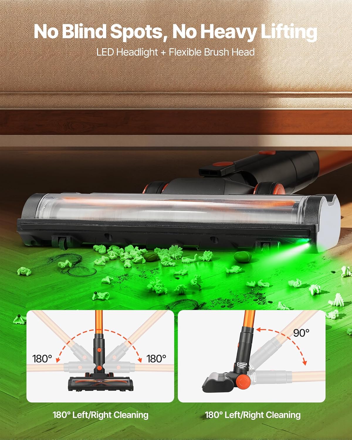 VEVOR Cordless Vacuum Cleaner, 40KPA Max Suction, Rechargeable Anti-Tangle Stick Vacuum with LED