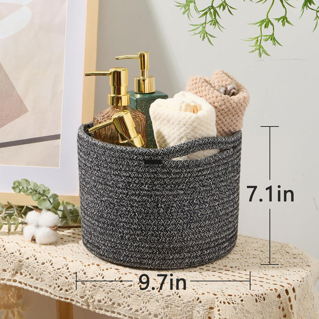 Small Basket for Organizing | Cube Shelf Closet Storage Baskets | 9.7×9.7×7.1” | Woven Rope Gift