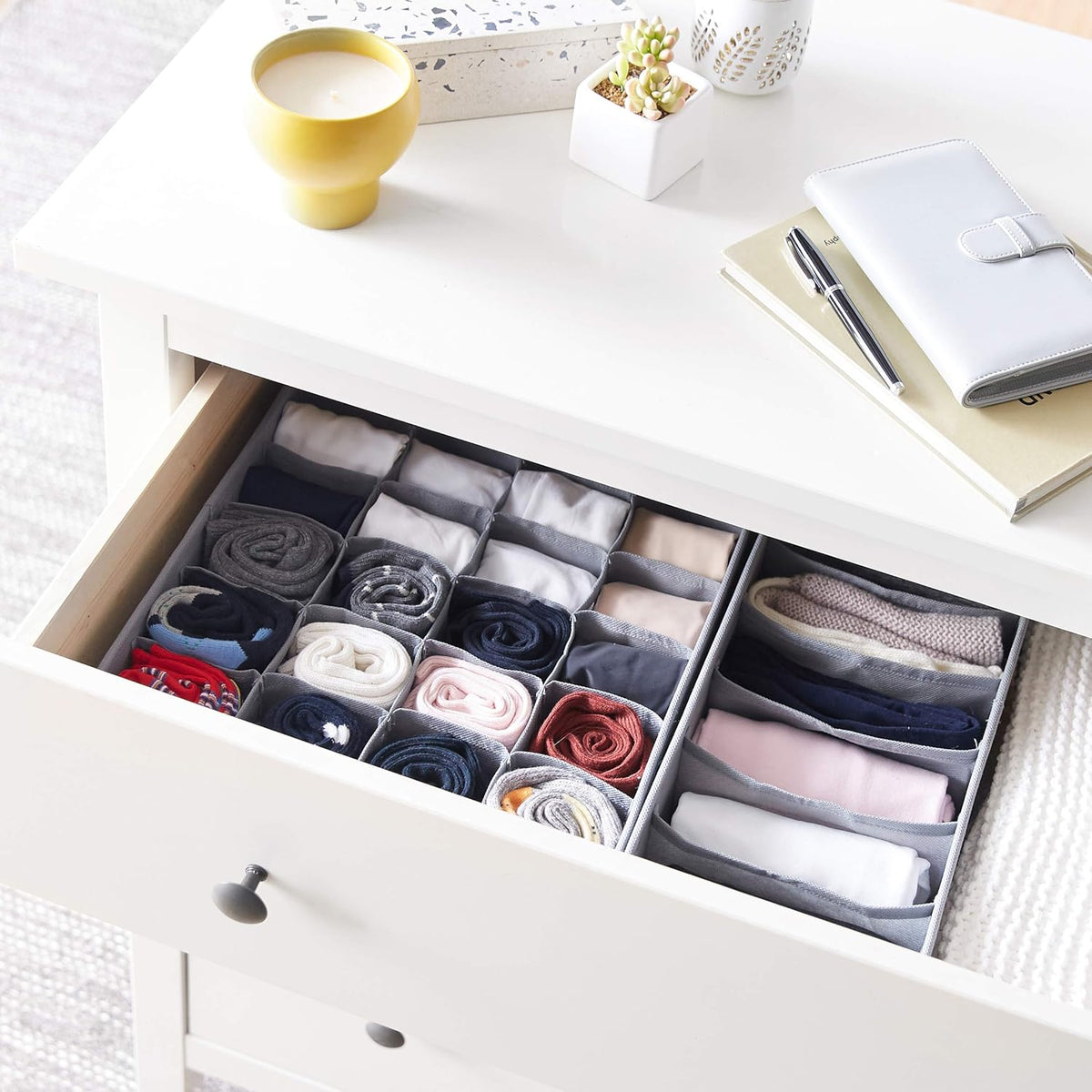 Amazon Basics Underwear Dresser Drawer Organizers, Pack of 2, Gray