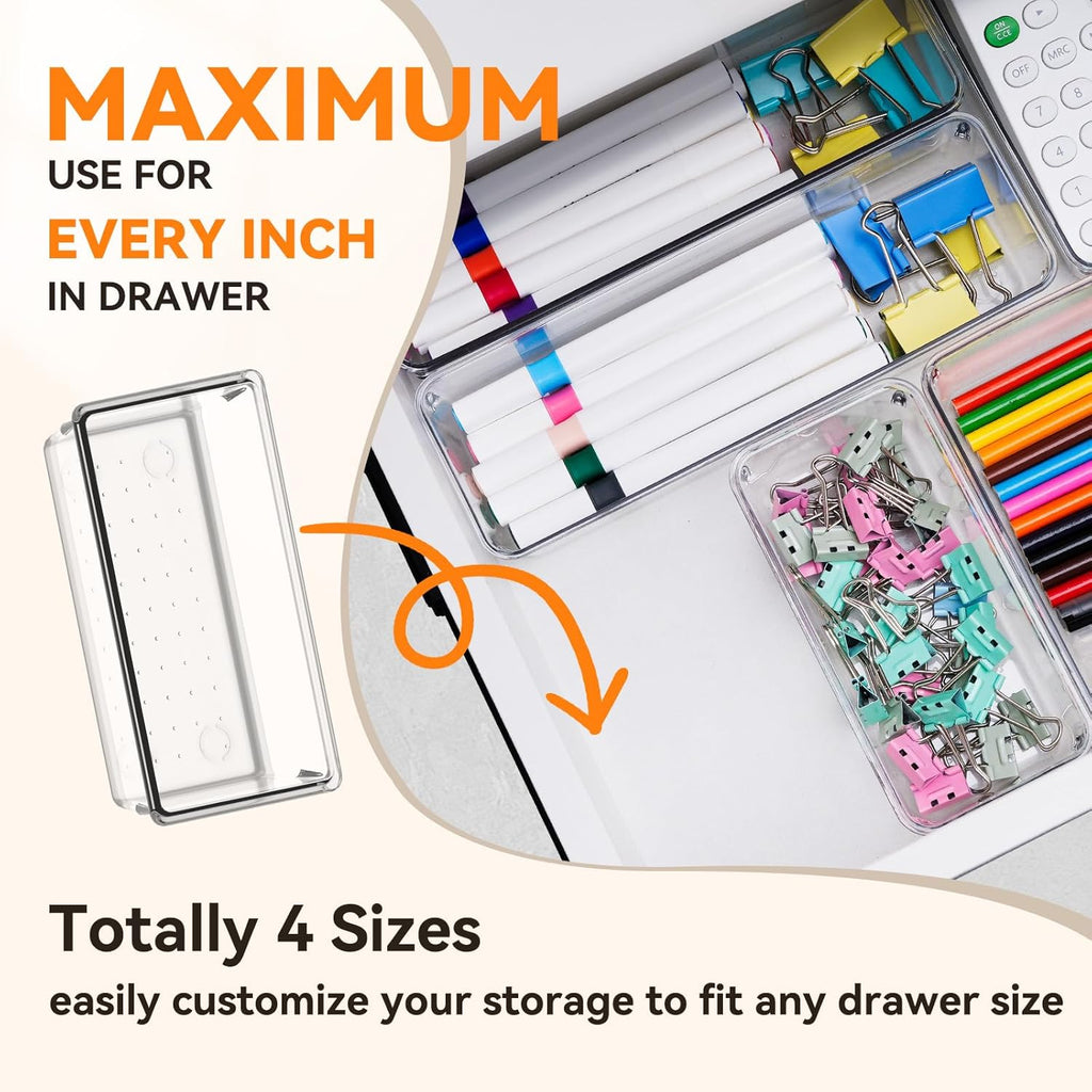 Criusia Utensil Drawer Organizer for Kitchen, 8 Pack Silverware Organizer Utensil Holder, Clear