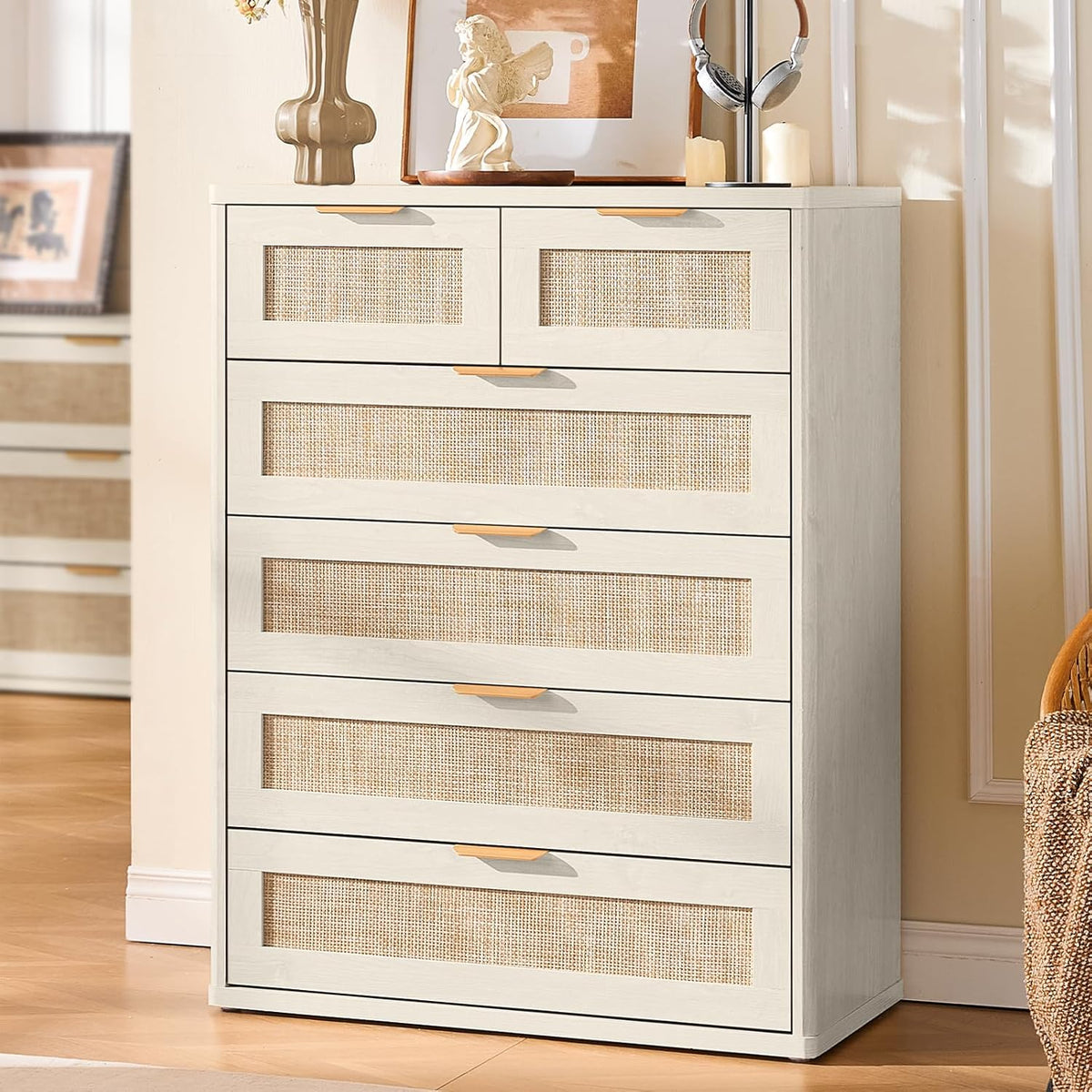 LEYAOYAO White Dresser for Bedroom Set of 2, 42" Tall Chest of Drawers, Modern 6 Drawers Boho