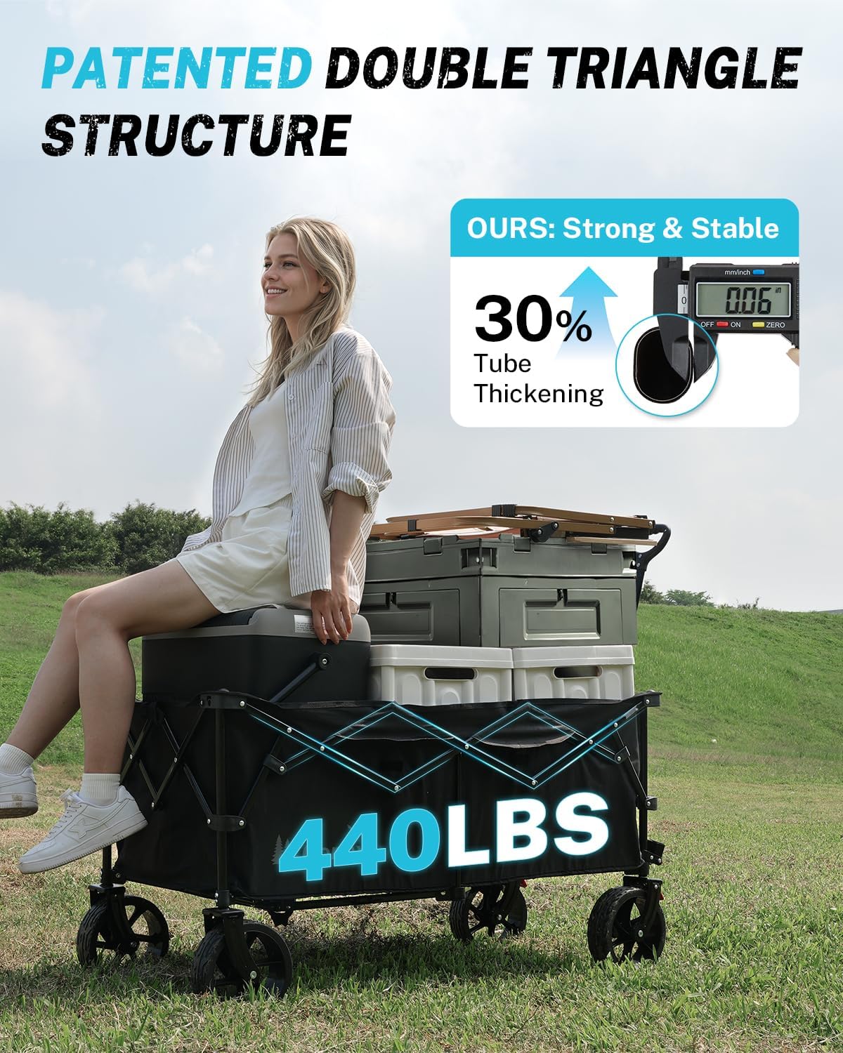 Gonex 48''L Collapsible Foldable Heavy Duty Oversized Wagon with 440lbs Weight Capacity, 300L