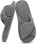 Evshine Summer House Slippers for Women Corduroy Cross Bow Indoor Slippers Open Toe Slip On Bedroom