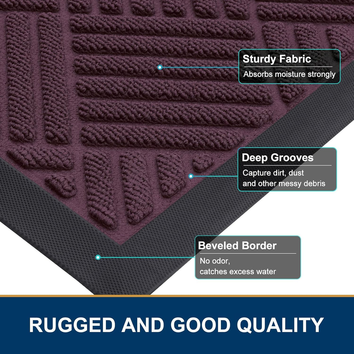 Smiry Front Door Mat Outside Entrance, Heavy Duty Outdoor Indoor Mat, Natural Rubber Doormat, Non