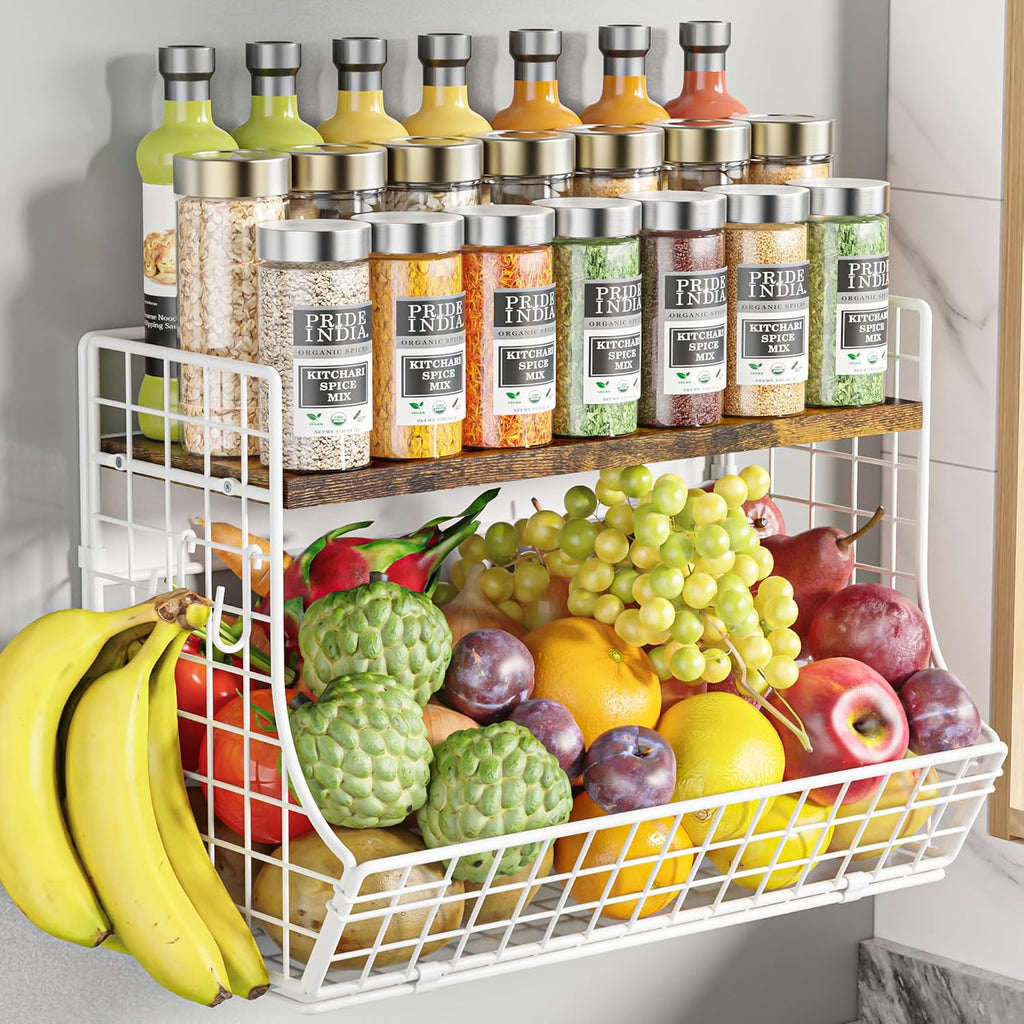 Magnetic Shelf for Fridge with Wood Lid, Fruit Potato and Onion Storage Bins, Pantry Organizers and