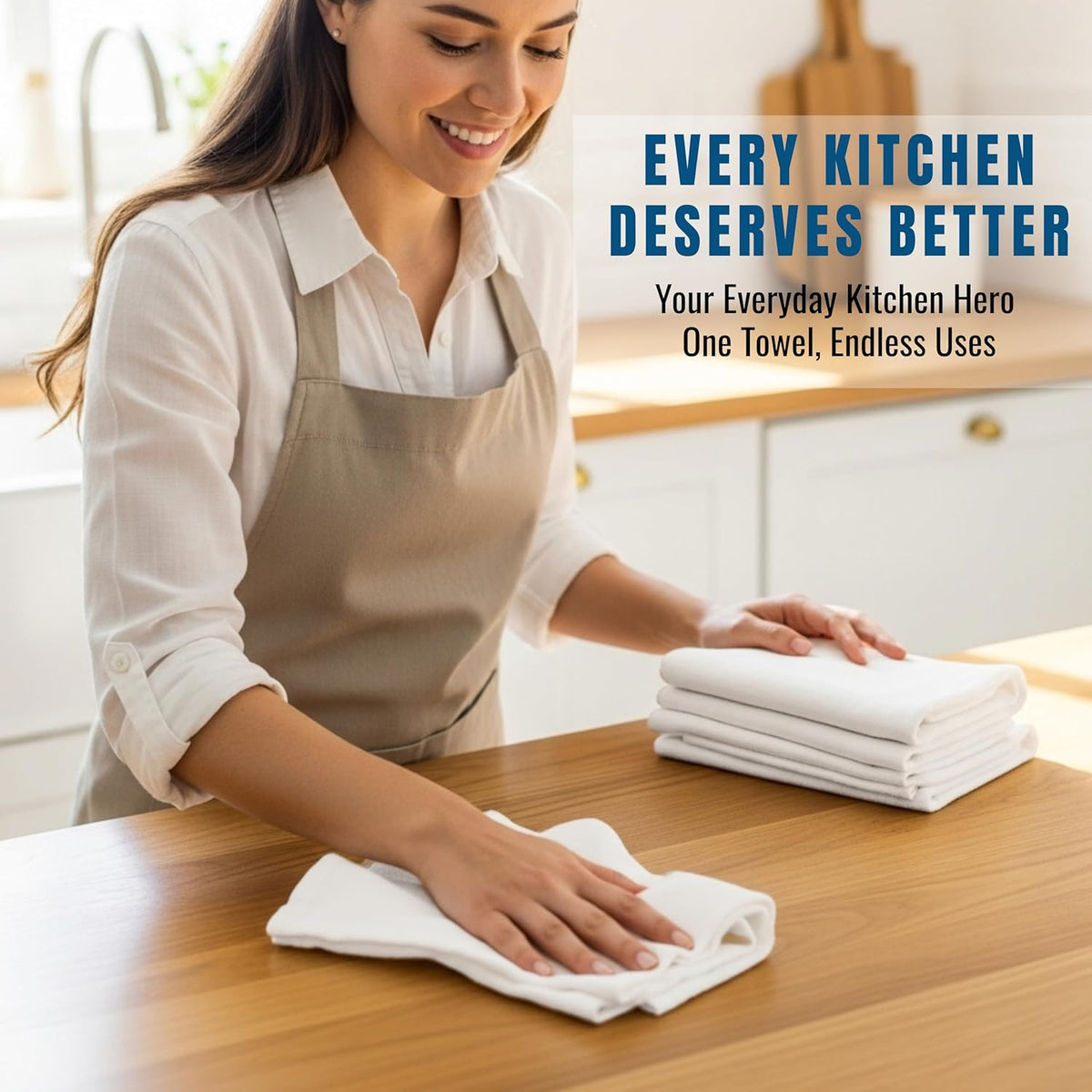 WHITEWRAP Flour Sack Towels 18x28 – 100% Cotton (Pack of 3), Reusable Kitchen Tea Towels for