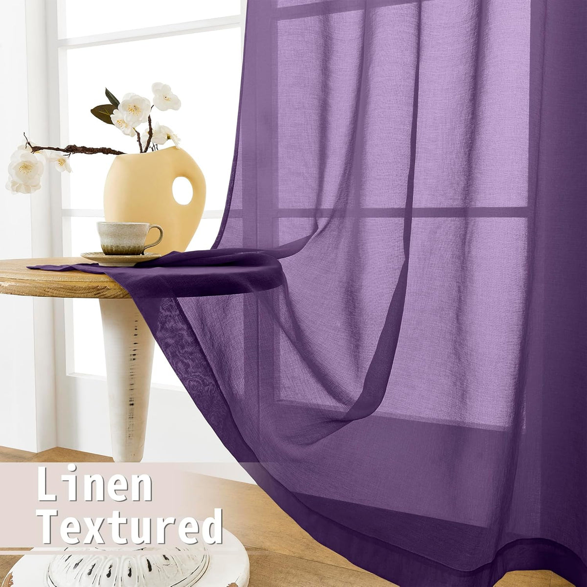 Tollpiz Sheer Door Curtains Closet Linen Textured Curtains Sheer Doorway Light Filtering Voile Rod