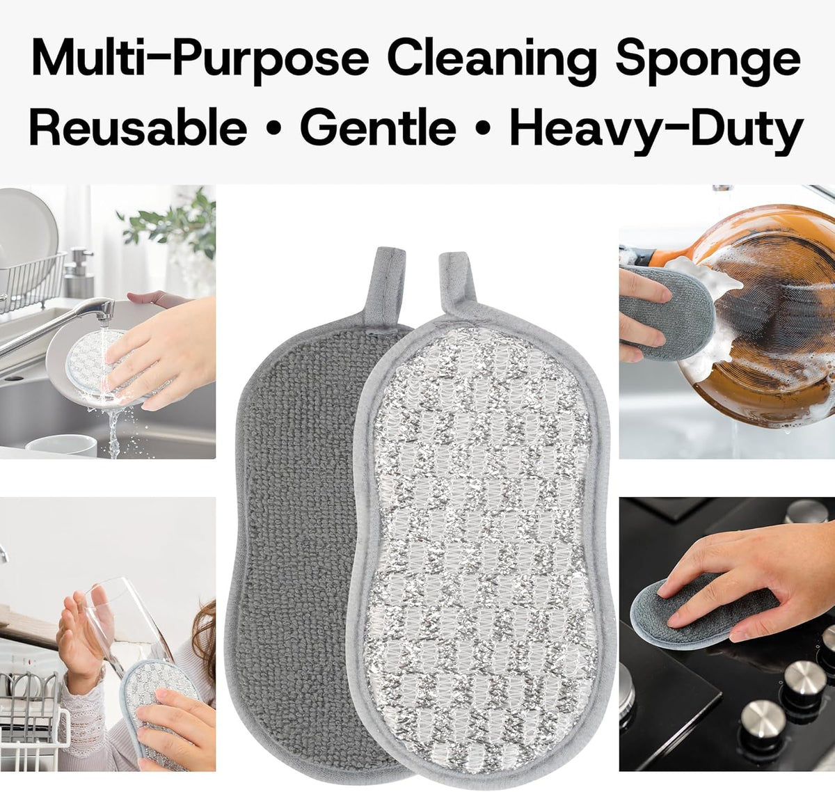 Multi-Purpose Scrub Kitchen Sponges – 12 Pack Dish Sponge, Dual-Sided Non-Scratch Microfiber &