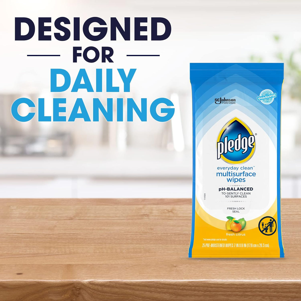 Pledge Multisurface Cleaning Wipes, pH Balanced, Fresh Citrus, 25 Count