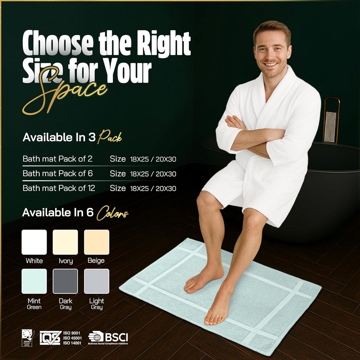 Pearl Linens Pack of 2 100% Cotton Bath Mat 18x25 inches, Soft & Absorbent Quick Dry Bathroom Mat