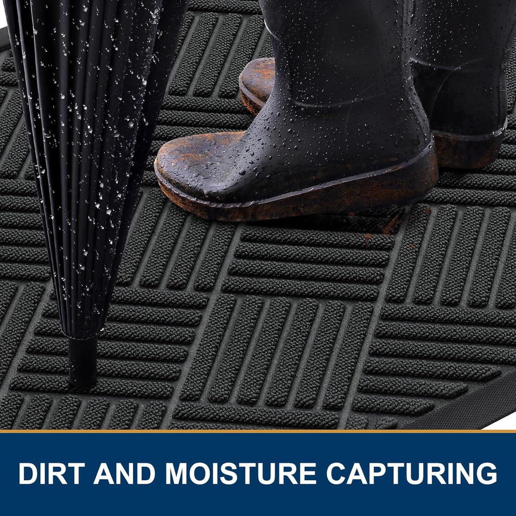 Smiry Front Door Mat Outside Entrance, Heavy Duty Outdoor Indoor Natural Rubber Doormat, Non Slip