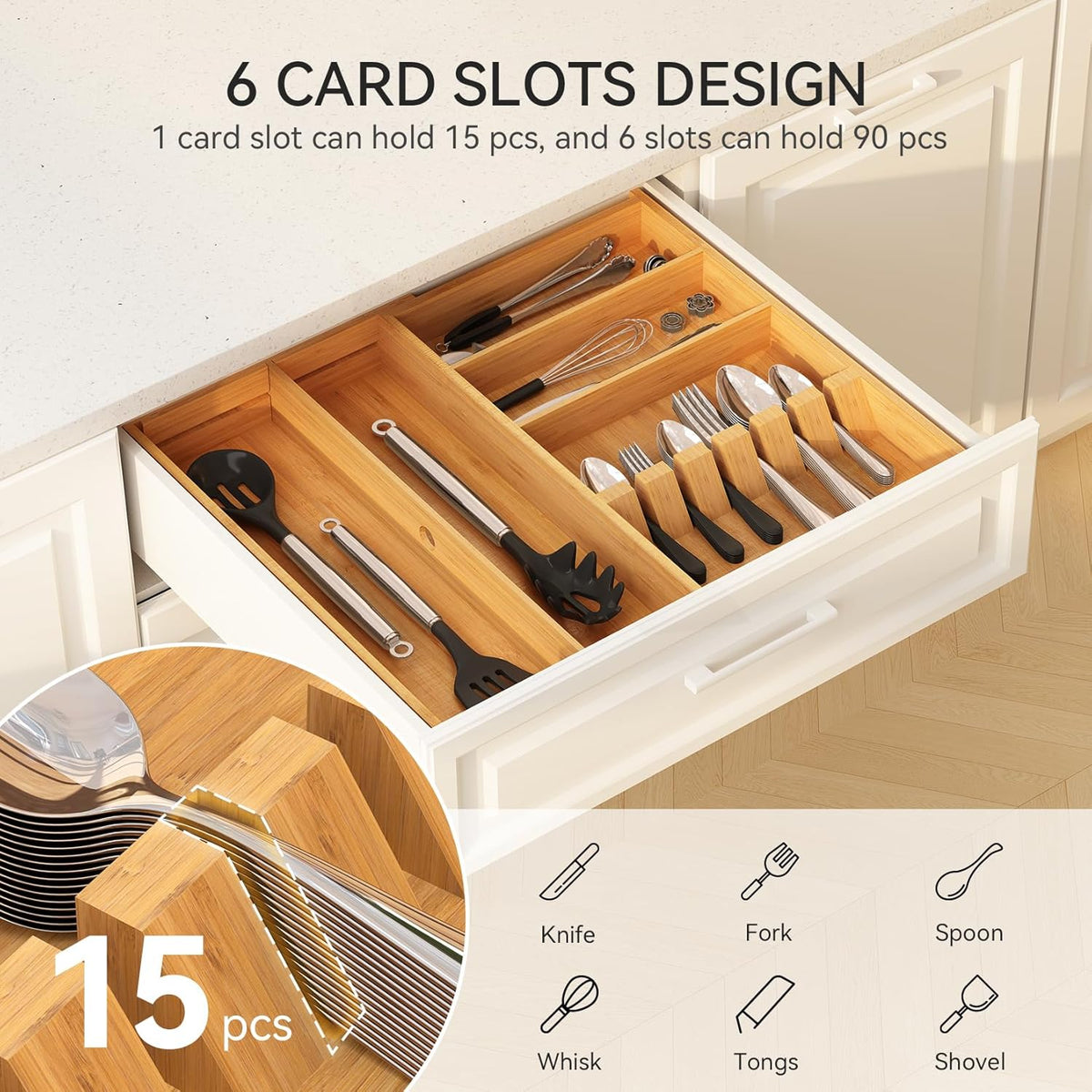 Yofidra Pure Bamboo Silverware Drawer Organizer: 16.9x18.9 Expandable Large Silverware Utensil Tray