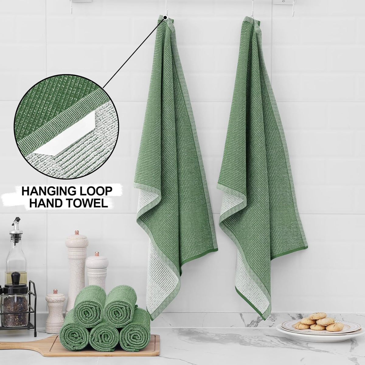 Homaxy Premium Kitchen Towels(18”x 28”, 12 Pack), Large Cotton Kitchen Hand Towels, Flat and Terry