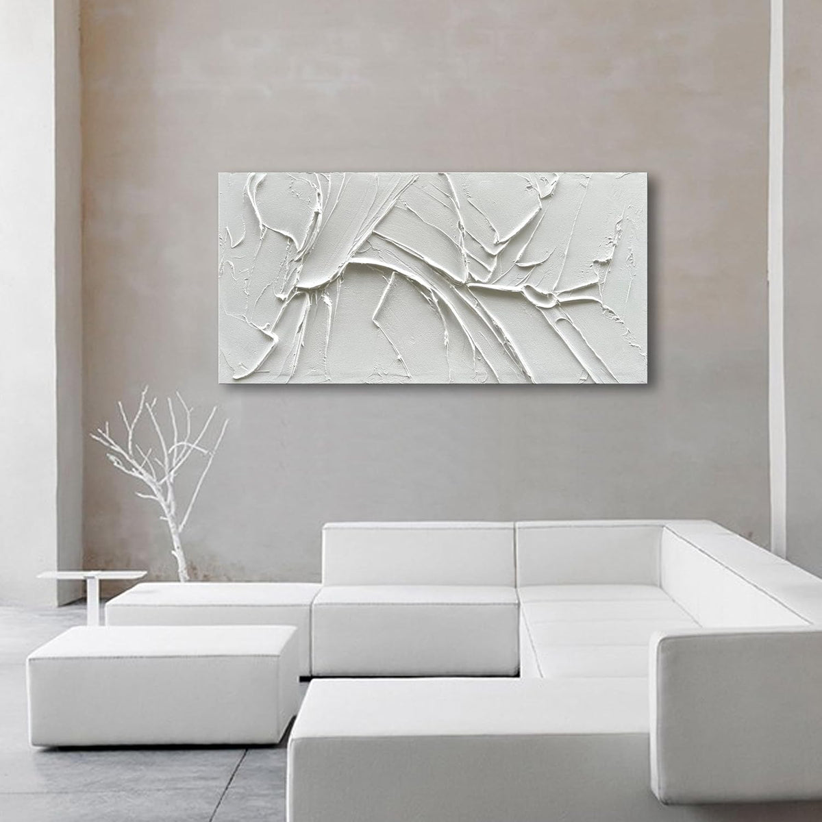NANKAI Hand-Painted Thick Texture White Minimalist Oil Painting 30x60 Inch Large Contemporary Art