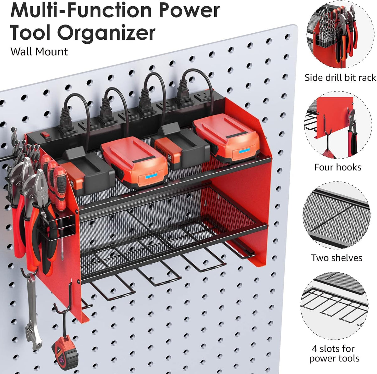 CCCEI Set Power Tool Organizer Wall Mount with Charging Station. Garage 8 Drills Storage Shelf with