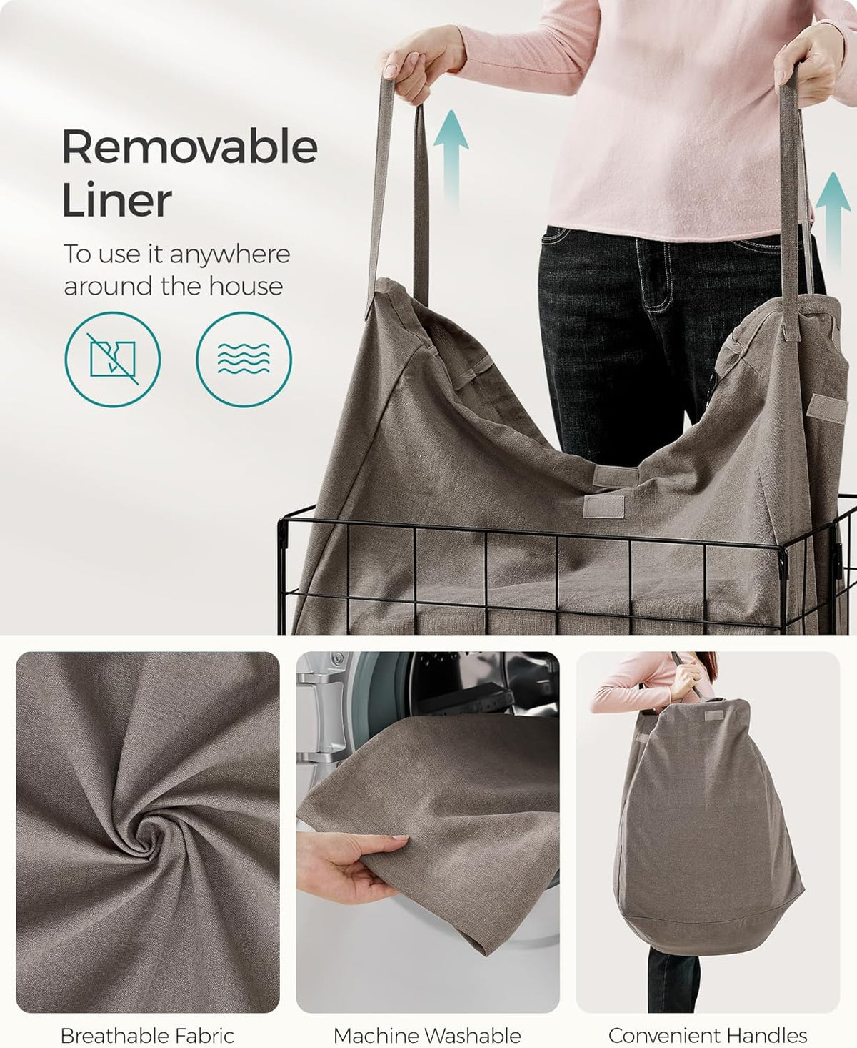 SONGMICS Laundry Hamper, 29 Gal. (110L) Laundry Basket, Collapsible Clothes Hamper, Removable and