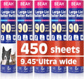 Lint Roller Refills (5 Packs 450 Sheets) Lint Rollers for Pet Hair Extra Sticky Refills,9.45 Inch