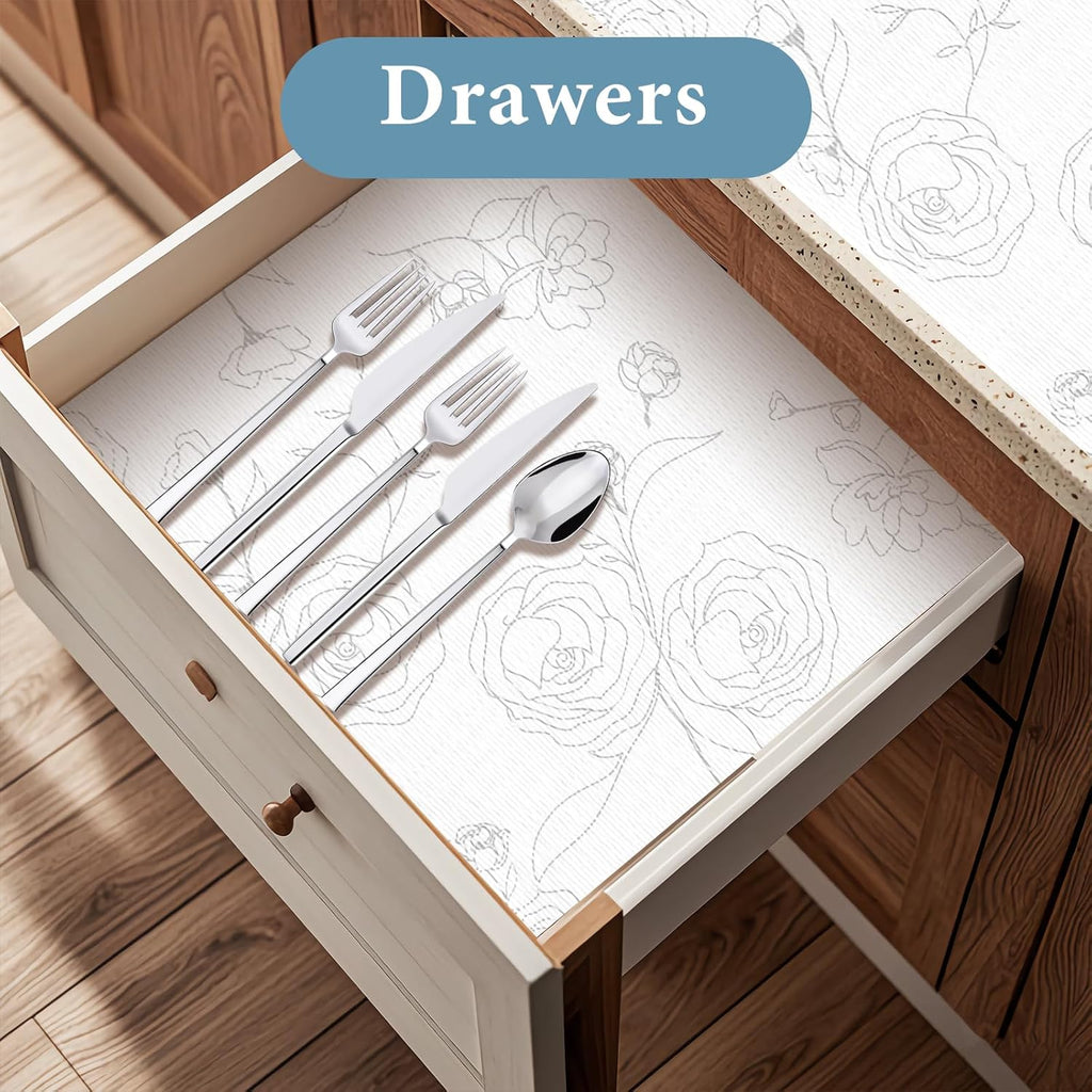 Shelf Liners for Kitchen Cabinets 23.6in x 30FT Non Adhesive Drawer Liner Sliver Floral Thickened