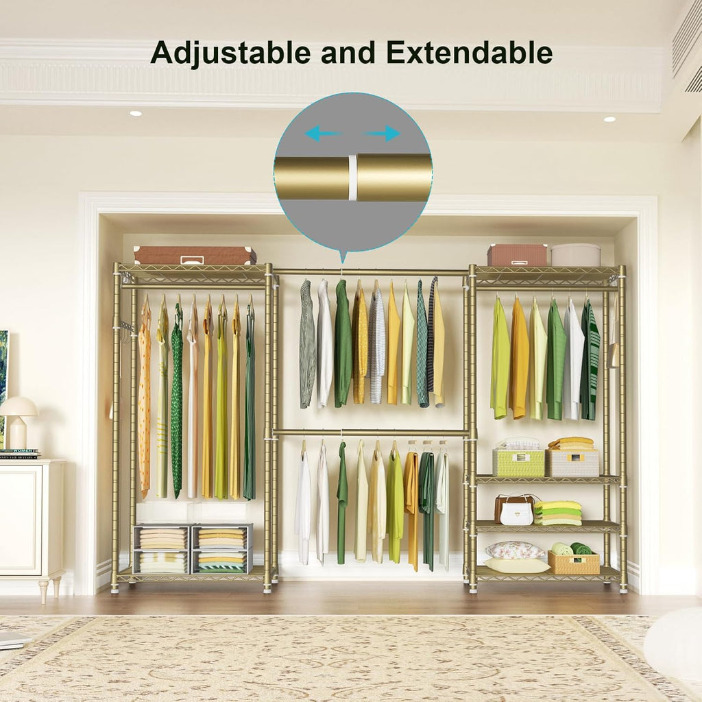 Ulif E1 Heavy Duty Closet Garment Rack, 6 Tiers Adjustable Metal Freestanding Expandable Clothing