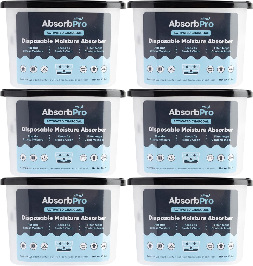 Moisture Absorber Tub with Activated Charcoal - 6-Pack - 10.5 oz Disposable Odor Eliminator Box &
