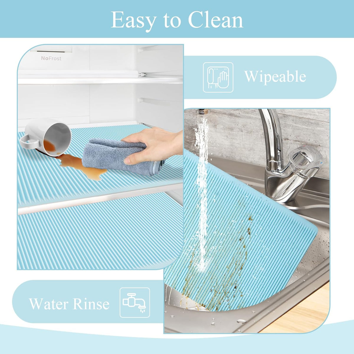 Non-Slip Silicone Refrigerator Liners for Shelves, Reusable Washable Fridge Shelf Drawer Liners