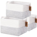 COMFY-HOMI 3 Pack Cotton Rope Square Basket with Handles - Storage & Organizer (White/Black Line