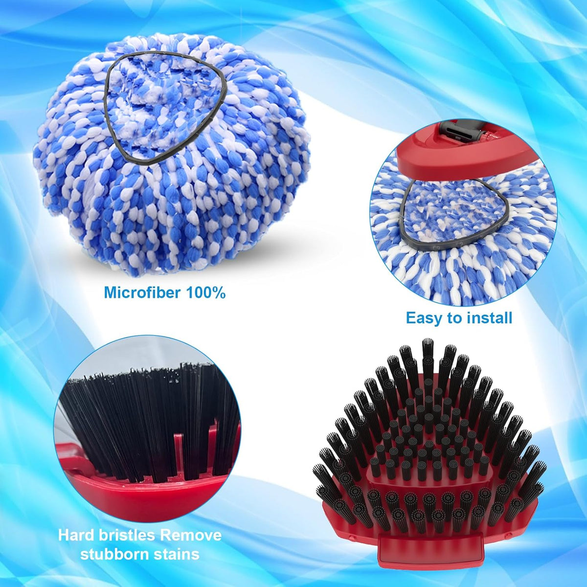 2 Pack Spin Mop Heads Replacement Compatible with O Cedar RinseClean 2 Tank, Upgraded Scrub Brush,4