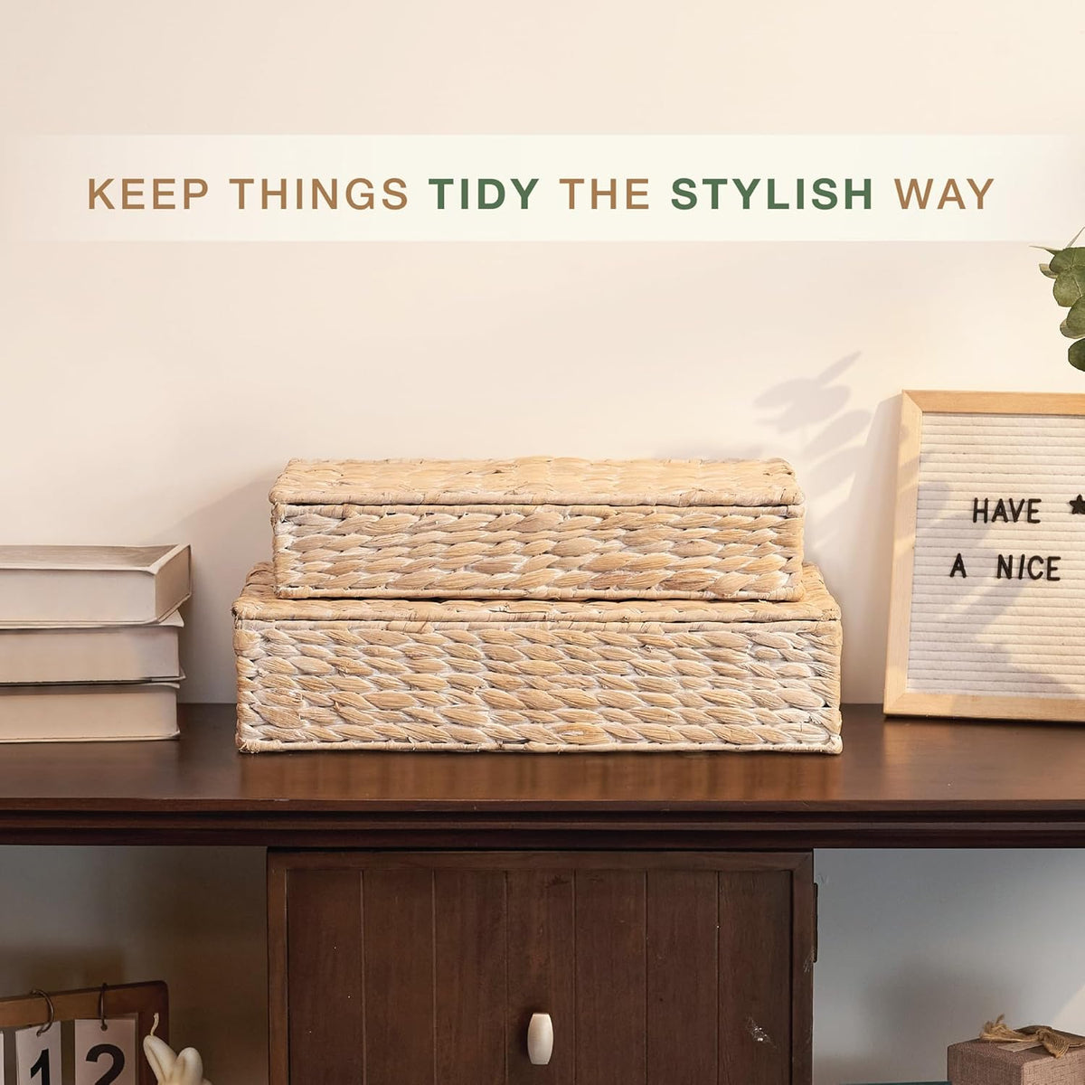 Set of 2 Decorative Storage Boxes With Lids for Home Decor, Shelves