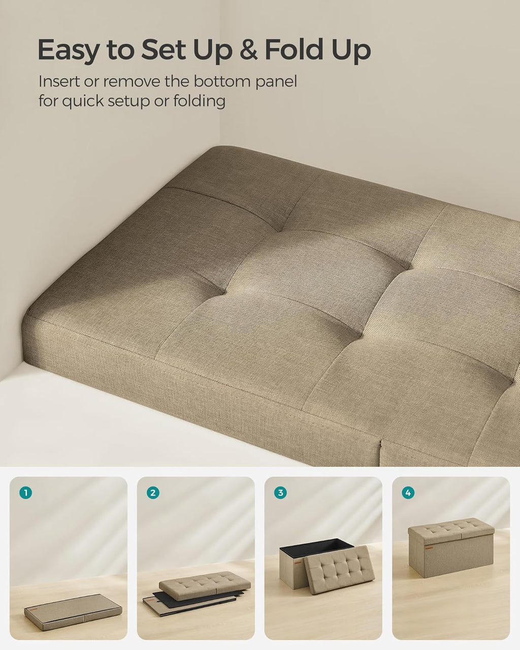 SONGMICS Mazie Collection - 30 Inches Storage Ottoman, Foldable Storage Bench with Flipping Lid