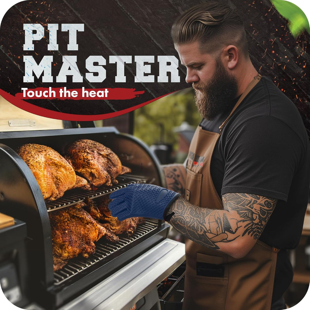 KITCHEN PERFECTION Silicone Smoker Oven Gloves -Extreme Heat Resistant BBQ Gloves -Handle Hot Food